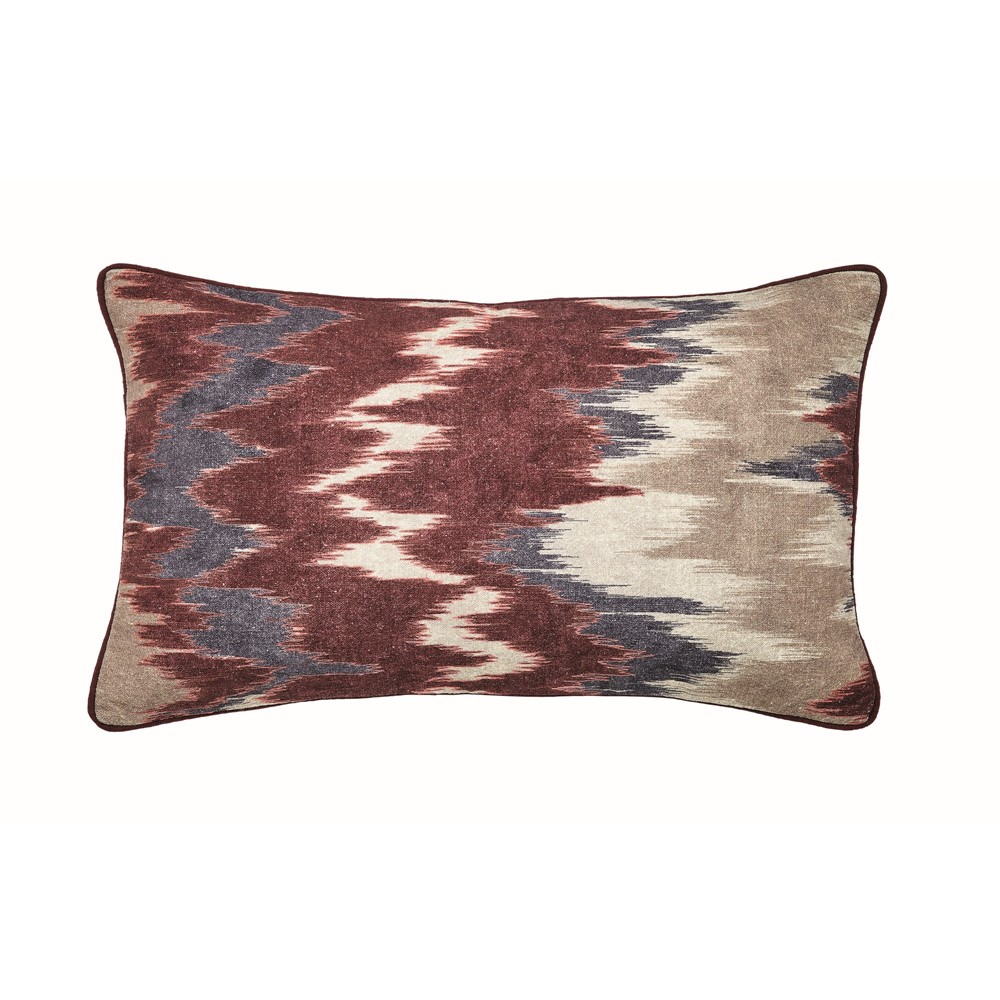 Aris Ikat Bolster Cushion by Bedeck of Belfast in Mulberry Red